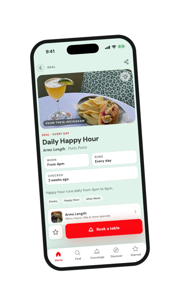 A special in Pinoli: Arms Length's daily happy hour in Potts Point, a cocktail beside a prawn roll, from 4pm every day